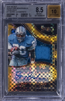 2020 Panini Select "Signature Materials" Gold Prizm #BSA Barry Sanders Signed Jersey Card (#10/10) - BGS NM-MT+ 8.5/BGS 10